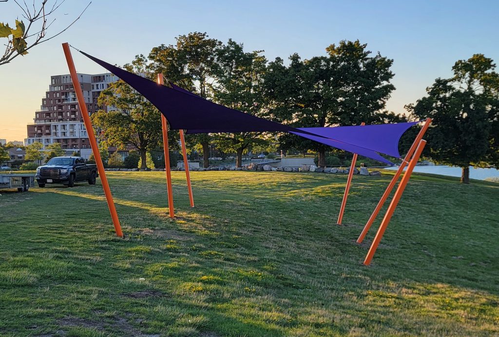 IMG_3614 Purple shade sail installation Downsview Park Toronto municipal park Ontario