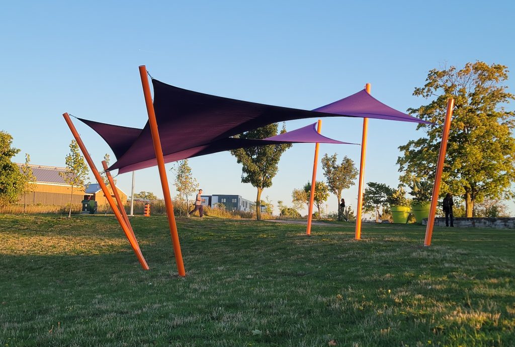 IMG_3618 Purple triangular shade sails over Downsview Park Toronto Ontario